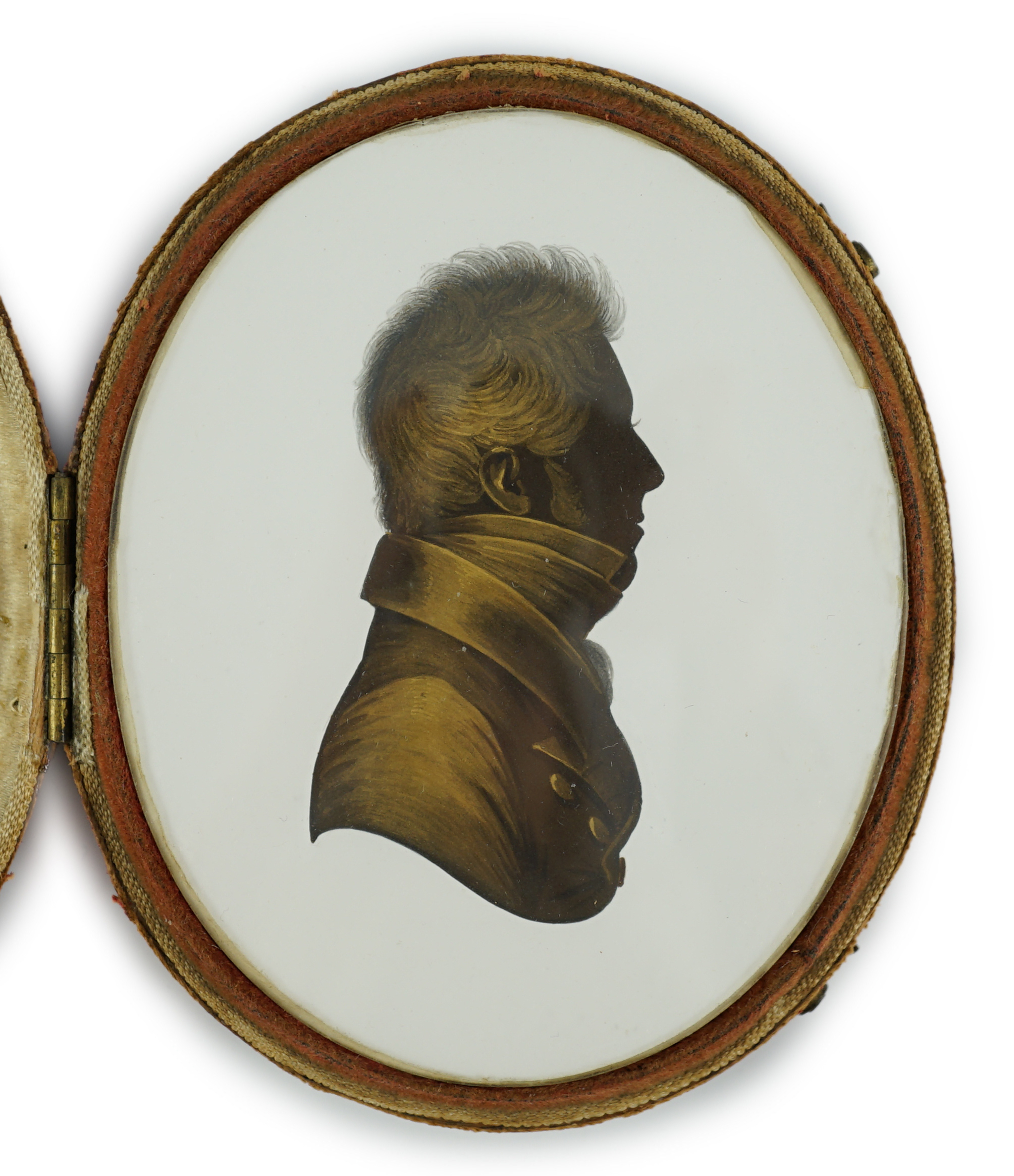 William Miers (1793-1863) , Silhouette of Captain Steel, painted and bronzed plaster, 8.3 x 6.6cm.